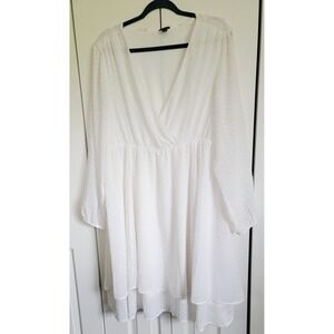 Torrid 2 White Swiss Dot Dress Long Sleeve V Neck Layered Hem Plus Size 2X Lined